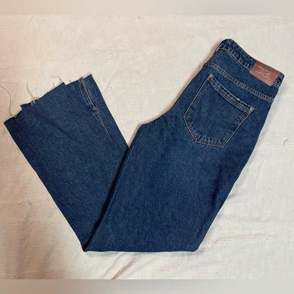 NWT Zara Straight Fit Super High Rise Long Length Rigid Dark Blue Jeans - Picture 1 of 11